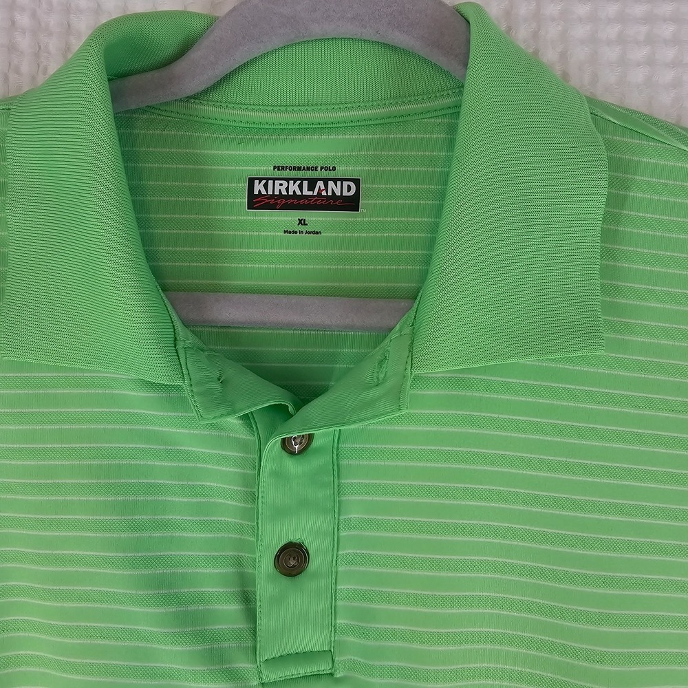 Kirkland Men's XL Polo Shirt Green Golf Striped Performance Athletic EUC